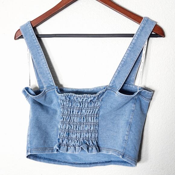 Juicy Couture Women’s Crop Top Surfer Y2K Coastal Retro Denim Cropped Tank Sz L - Picture 2 of 5